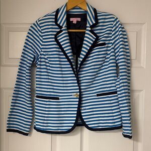 Lilly Pulitzer Malibu Nautical Blue White Striped Blazer Jacket Pre-owned Medium